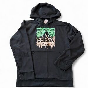 Adidas Black Hoodie with Green and Tan Graphic